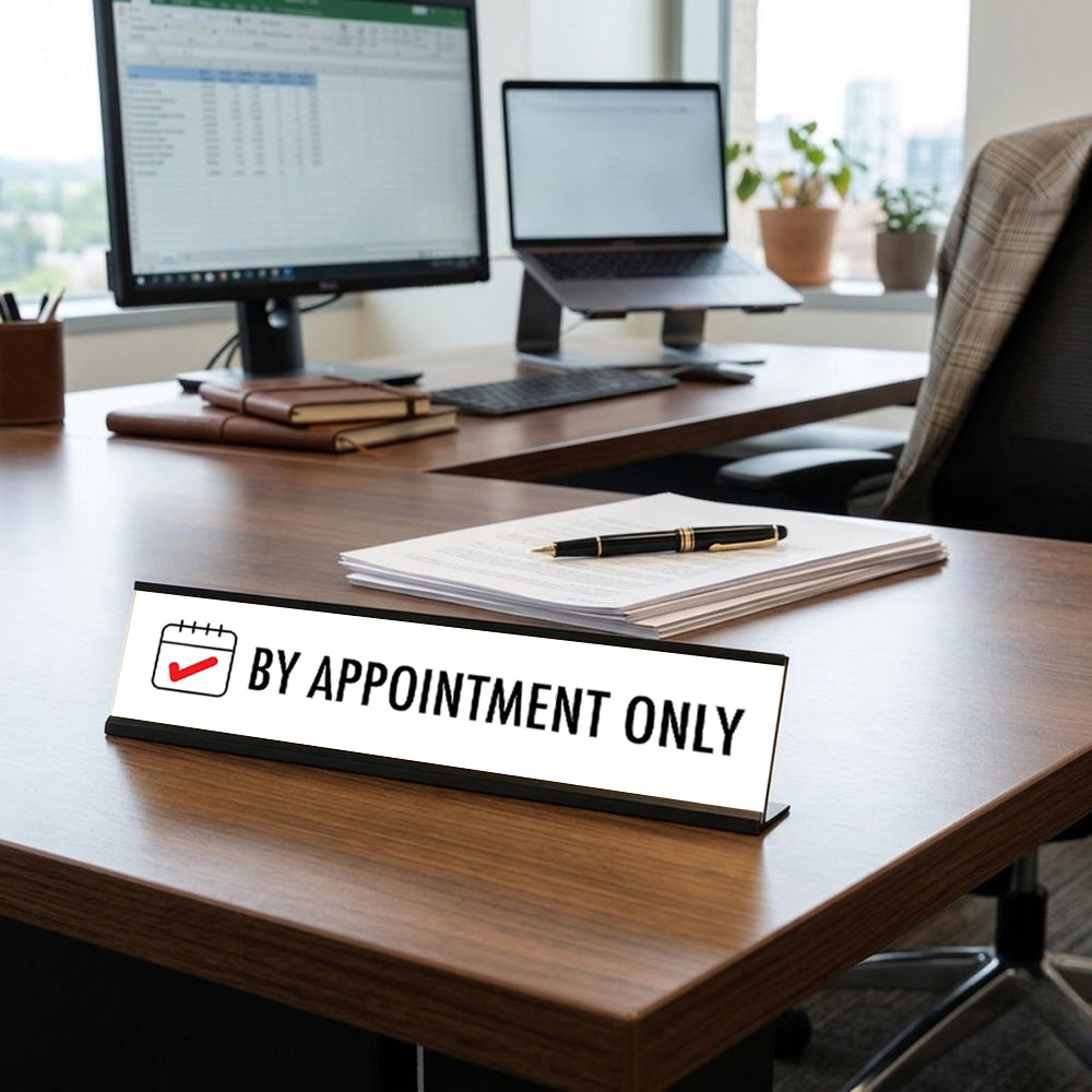 By Appointment Only, Check Black Frame, Desk Sign (2x8")