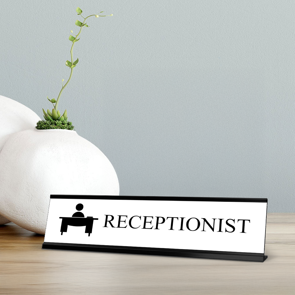Receptionist, Black Frame, Desk Sign (2x8”)