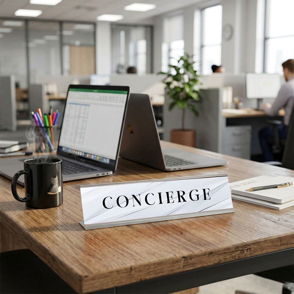 Signs ByLITA Concierge Silver Frame, Novelty Desk Sign (2x8“)