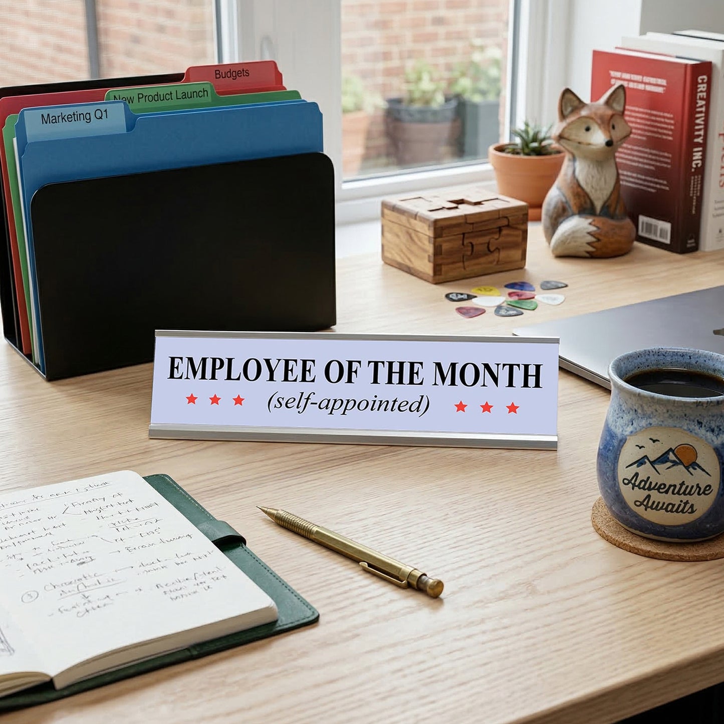 Self-Appointed Employee of the Month Desk Sign (2" x 8") – Funny Office Desk Decor – Novelty Workplace Nameplate