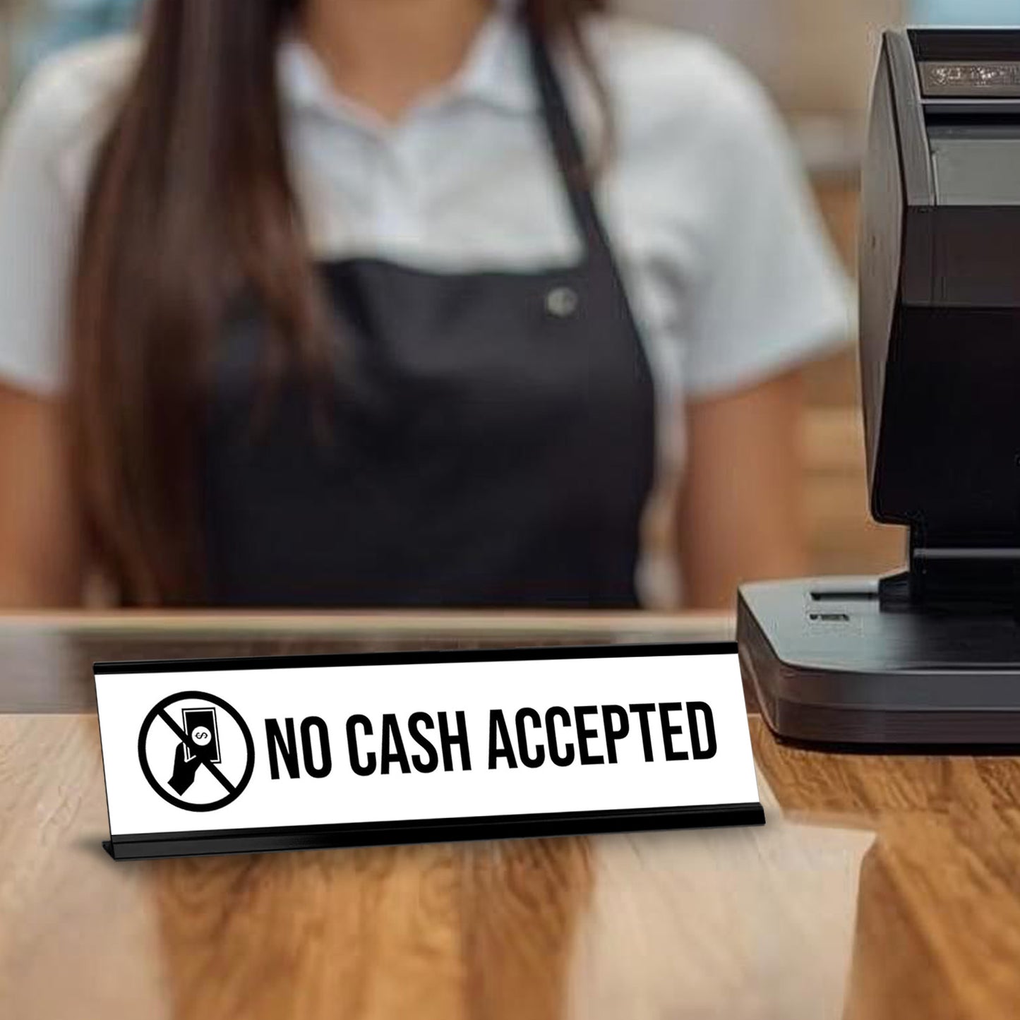 No Cash Accepted Black Frame, Desk Sign (2x8")