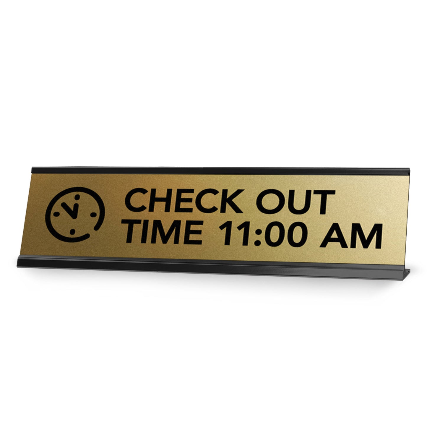 Signs ByLITA Check Out Time 11:00 am Black Frame Desk Sign (2x8")