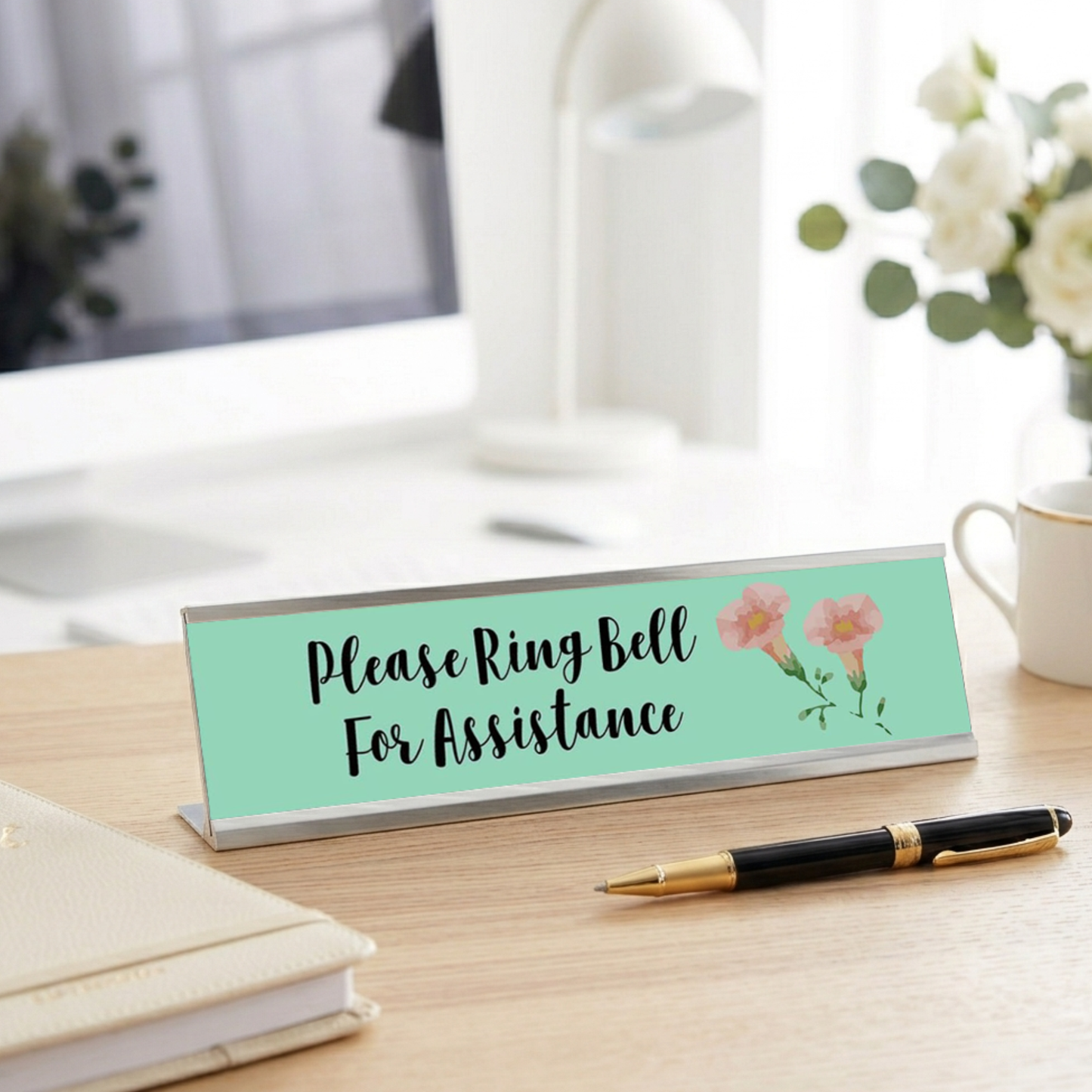 Please Ring Bell For Assistance, Floral Designer Desk Sign 2 x 8