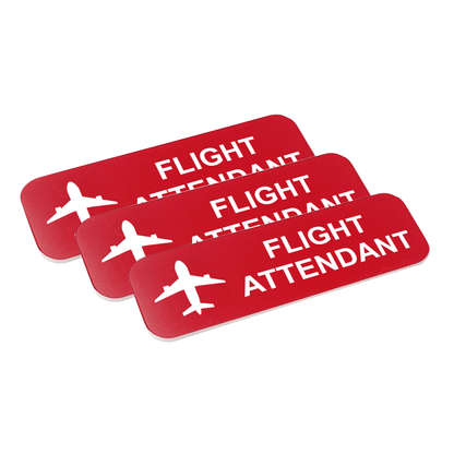 Flight Attendant 1 x 3" Name Tag/Badge, (3 Pack)
