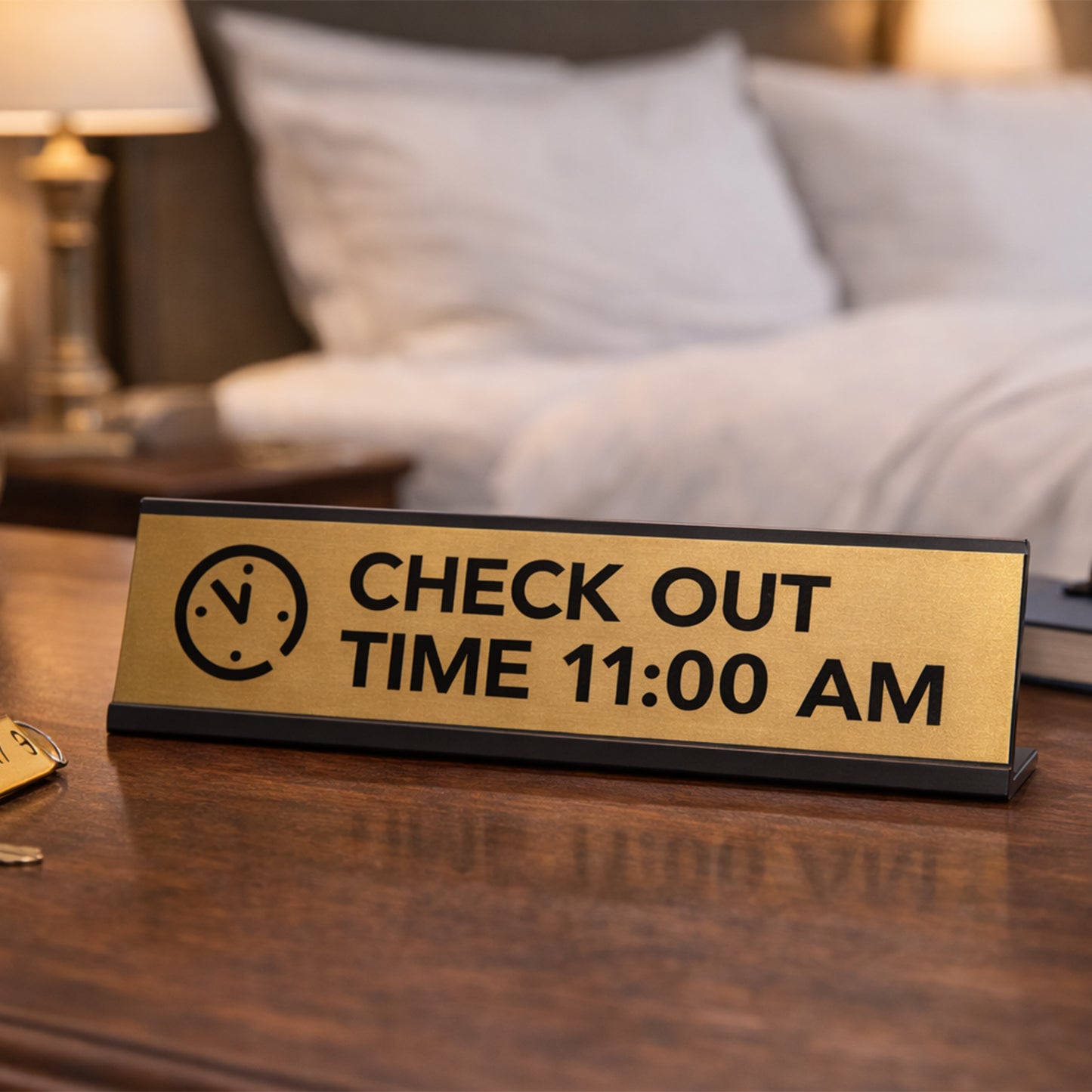 Signs ByLITA Check Out Time 11:00 am Black Frame Desk Sign (2x8")