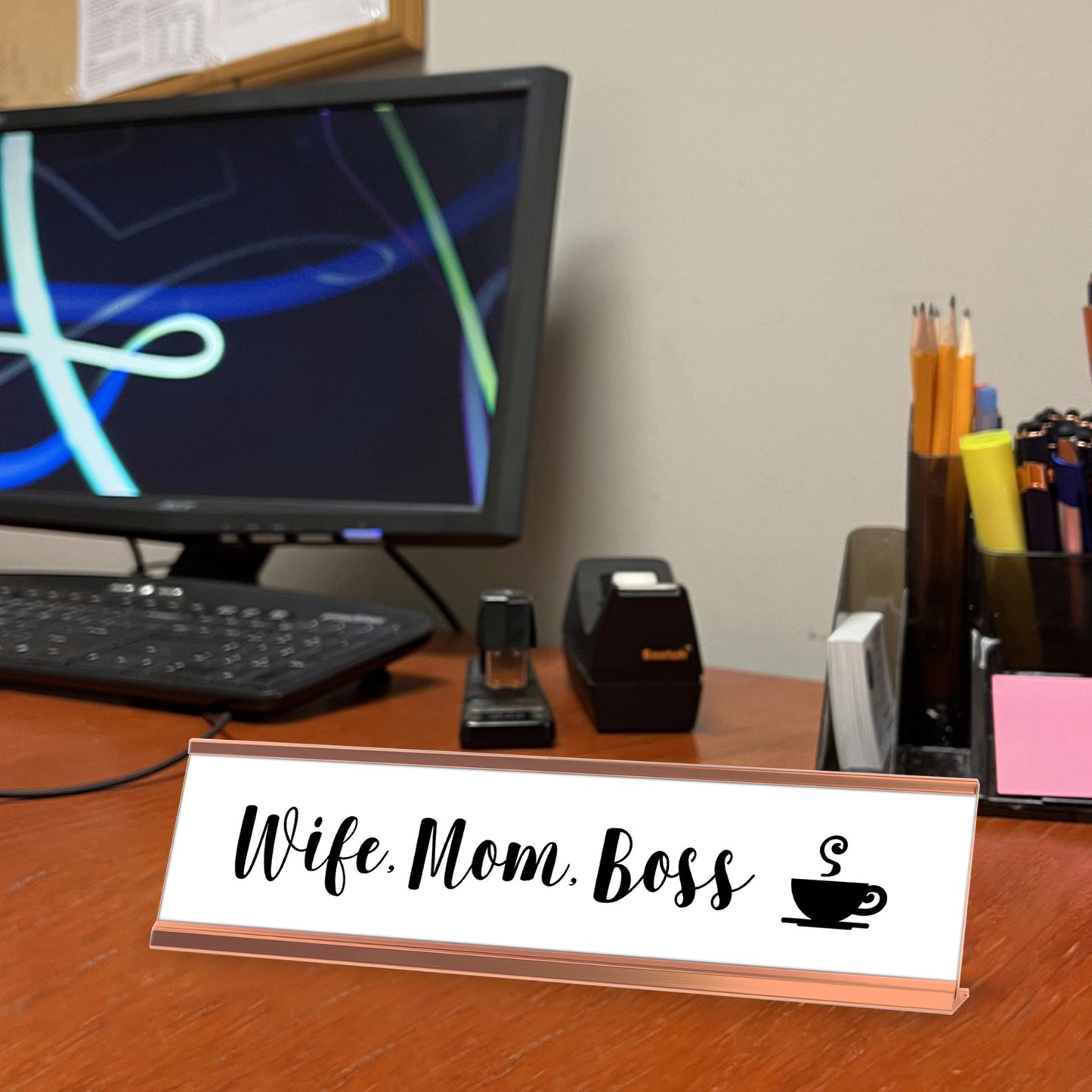 Wife, Mom, Boss Desk Sign, novelty nameplate (2 x 8")