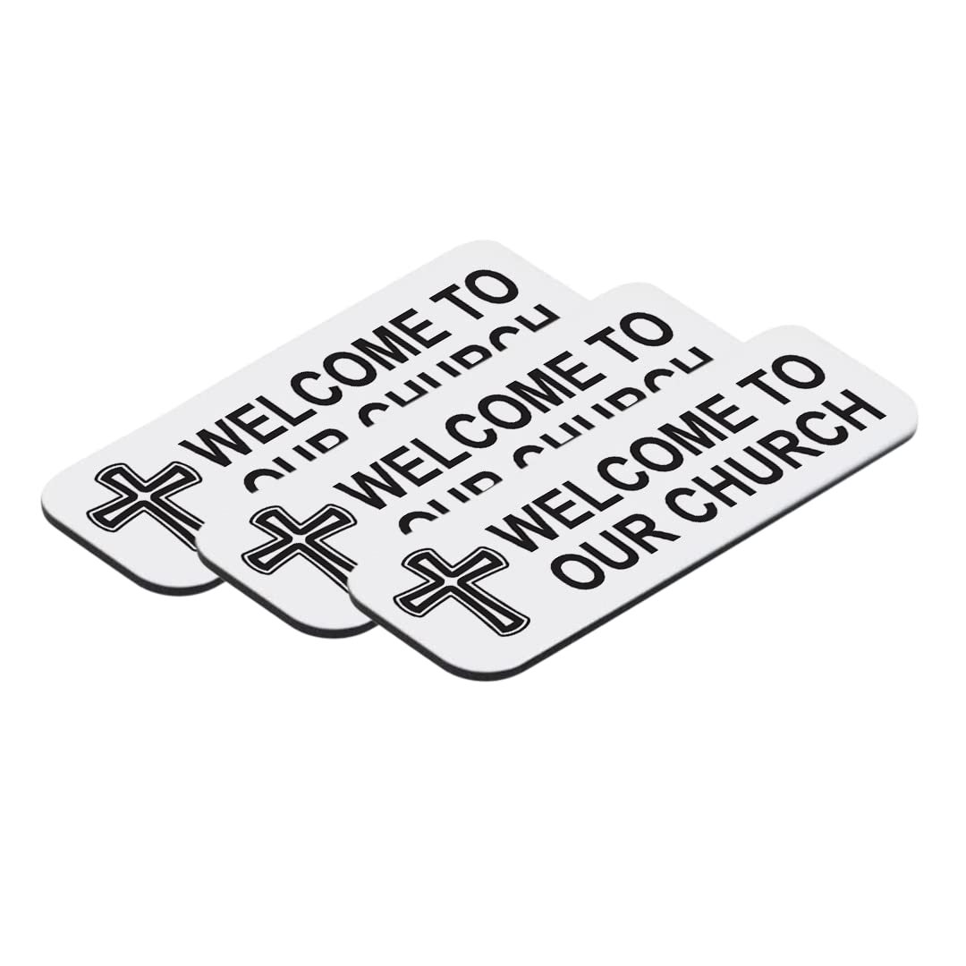 Welcome To Our Church, Cross Design, 1 x 3" Name Tag/Badge, (3 Pack)