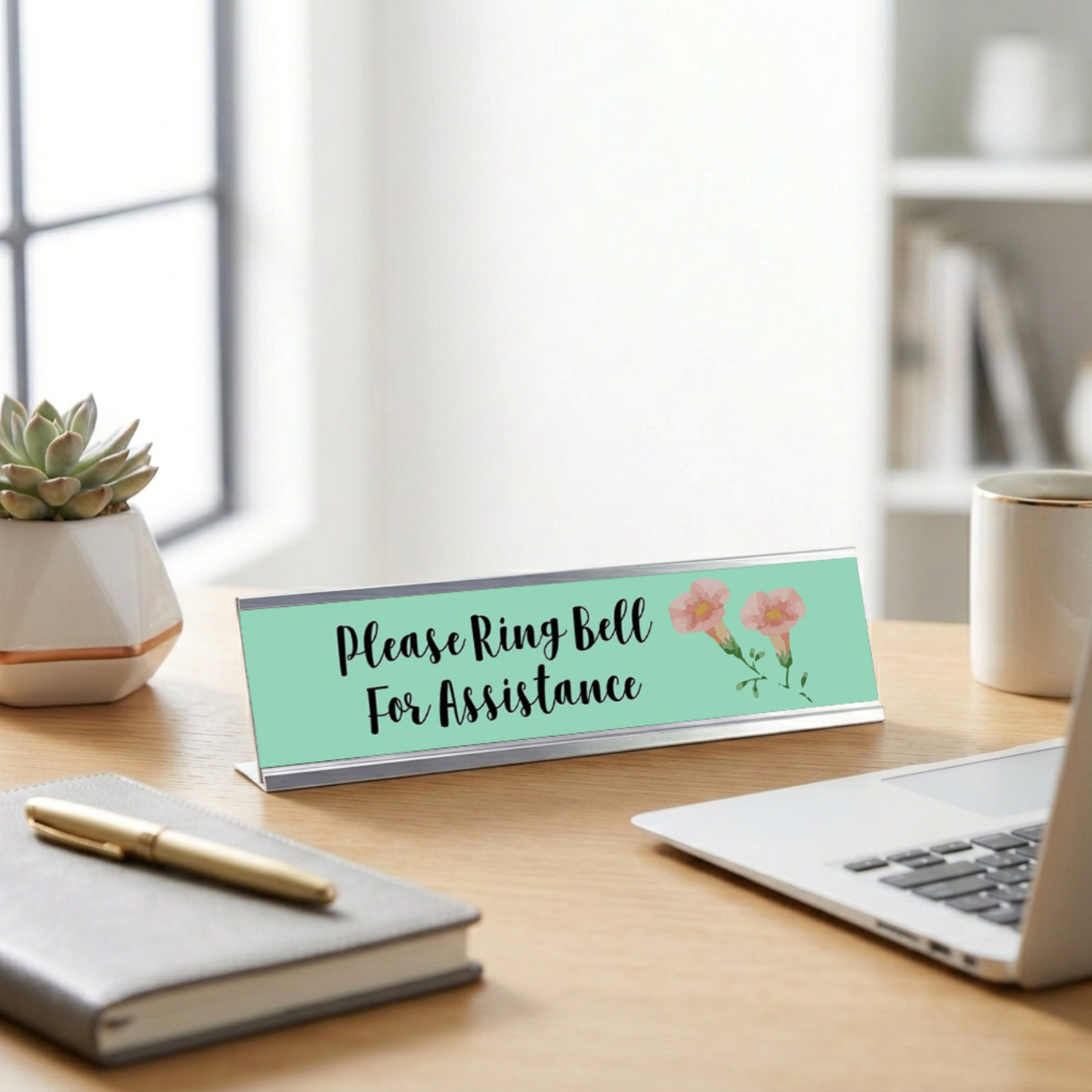 Please Ring Bell For Assistance, Floral Designer Desk Sign 2 x 8