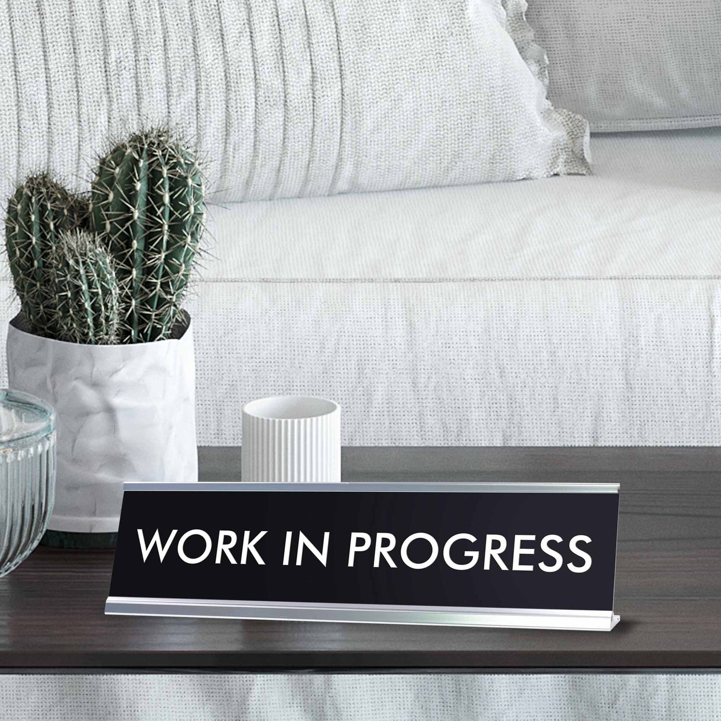 “WORK IN PROGRESS” Novelty Desk Sign (2" x 8") – Funny Office Desk Decor – Motivational Nameplate
