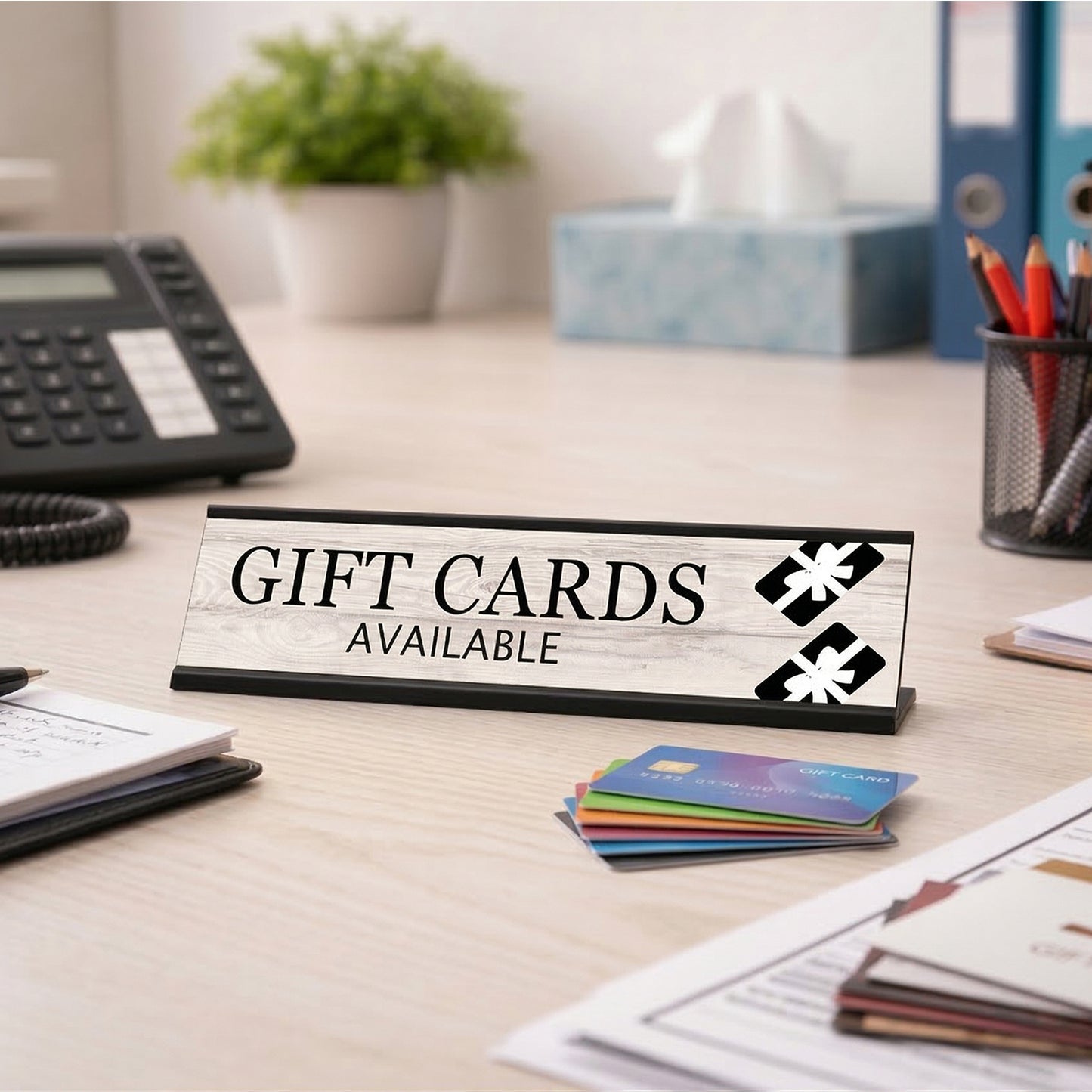 Signs ByLITA Gift Cards Available Graphic Black Frame, Desk Sign (2x8")