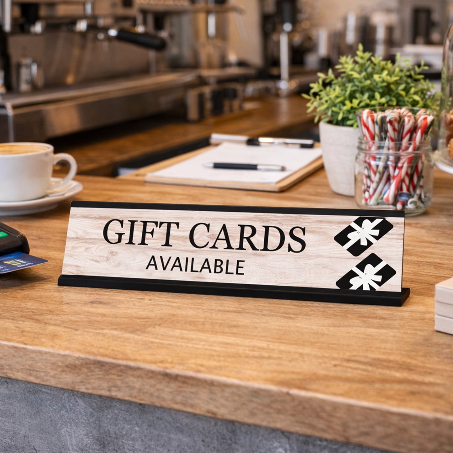 Signs ByLITA Gift Cards Available Graphic Black Frame, Desk Sign (2x8")