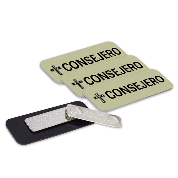 Consejero (Cross) Rounded Corners Name Tag/Badge, 1 x 3" Name Tags with Magnet Backing, Spanish Church Staff Badge Multipack