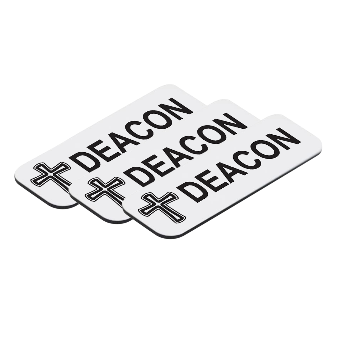 Deacon, Cross Design, 1 x 3" Name Tag/Badge, (3 Pack)