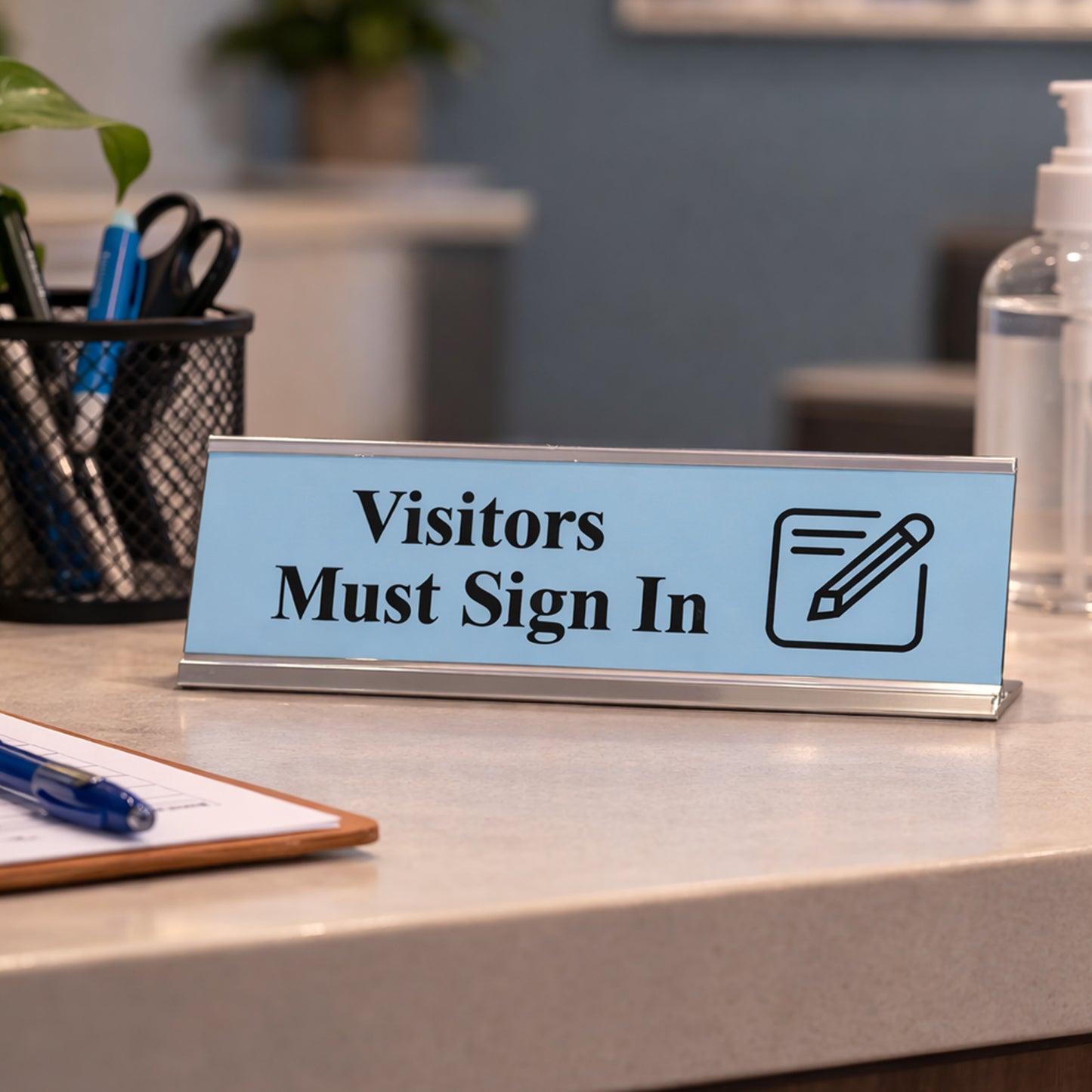 Visitors Must Sign In, Guest Reception Desk Sign (2 x 8")