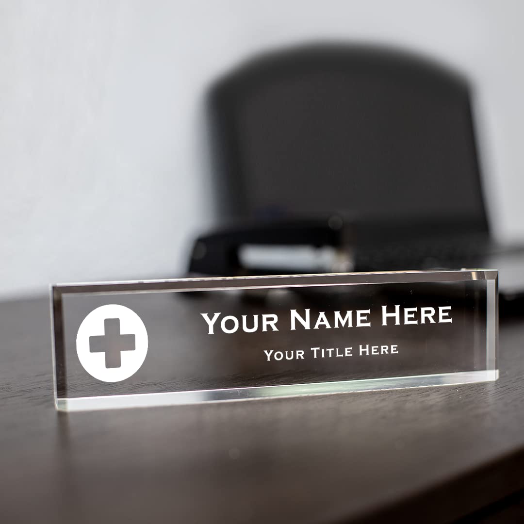 Doctor Themed, Medical Cross, Personalized Acrylic Desk Sign for Doctor and Medical Professionals (2 x 10")