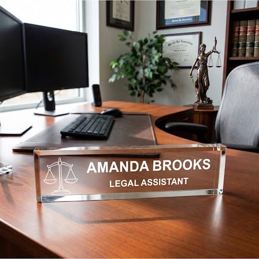 Scales of Justice, Legal Themed, Personalized Acrylic Desk Sign for Lawyers and Legal Professionals (2 x 10")