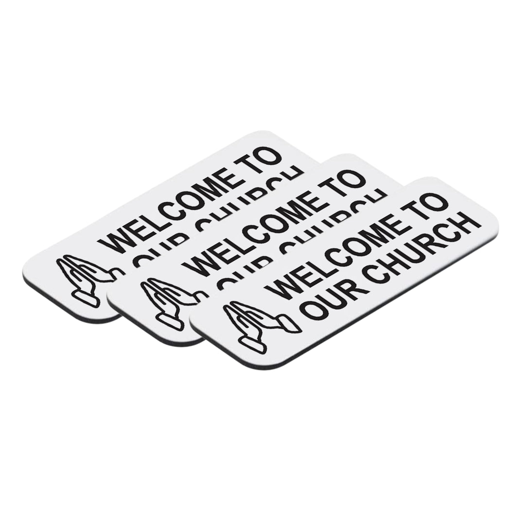Welcome To Our Church 1 x 3" Name Tag/Badge, Praying Hands Design (3 Pack)