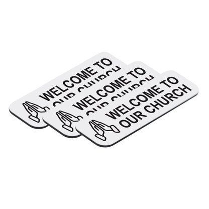 Welcome To Our Church 1 x 3" Name Tag/Badge, Praying Hands Design (3 Pack)