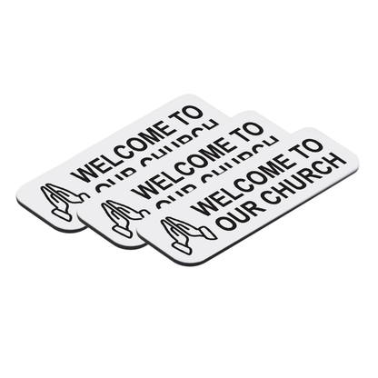 Welcome To Our Church 1 x 3" Name Tag/Badge, Praying Hands Design (3 Pack)
