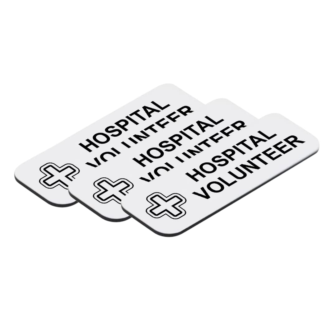 Hospital Volunteer 1 x 3" Name Tag/Badge, (3 Pack)
