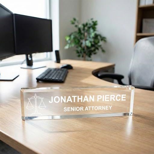 Scales of Justice, Legal Themed, Personalized Acrylic Desk Sign for Lawyers and Legal Professionals (2 x 10")