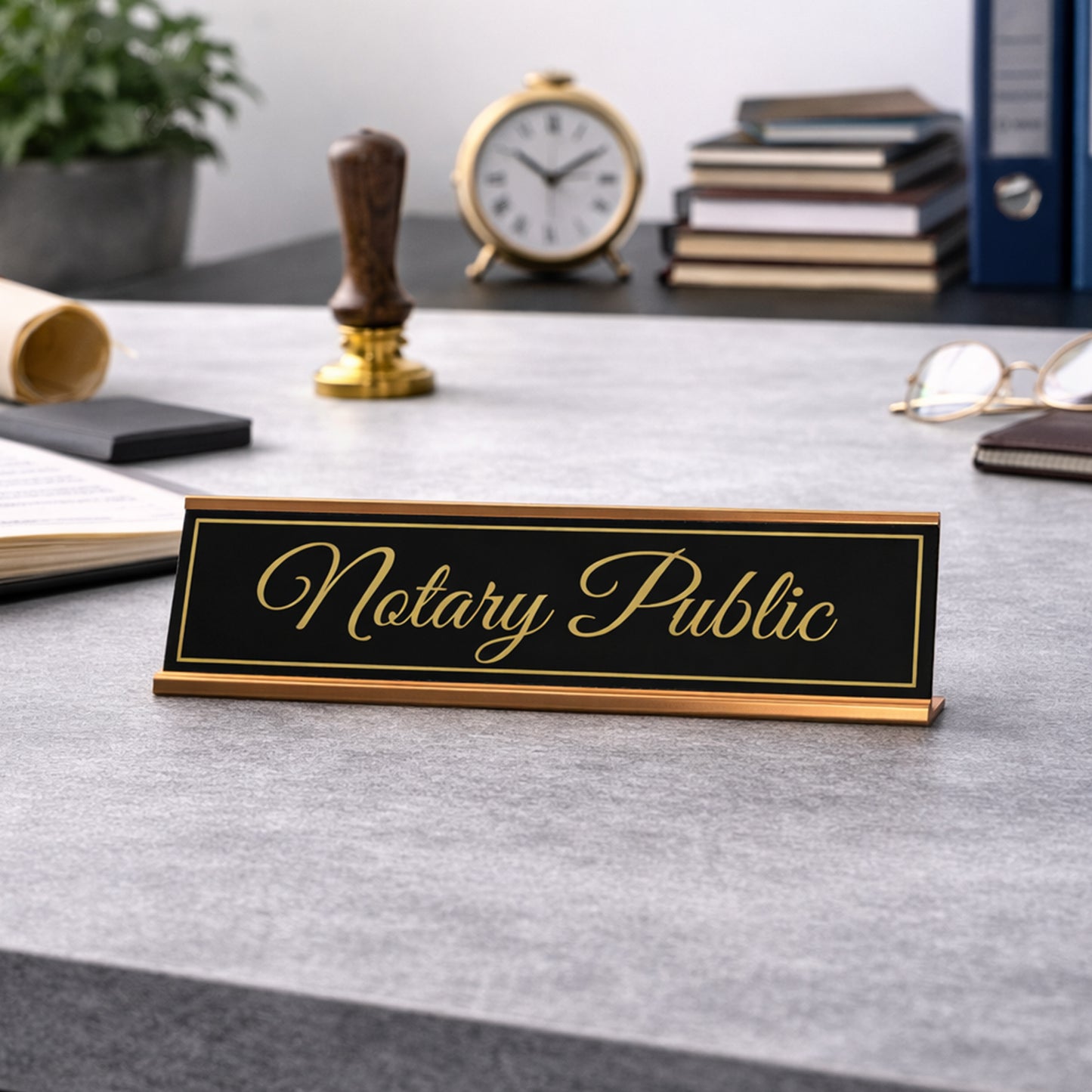 Signs ByLITA Notary Public Gold Frame Desk Sign (2x8")