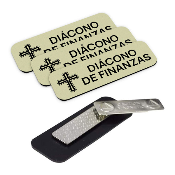 Diácono de Finanzas (Cross) Rounded Corners Name Tag/Badge, 1 x 3" Name Tags with Magnet Backing, Spanish Church Staff Badge Multipack
