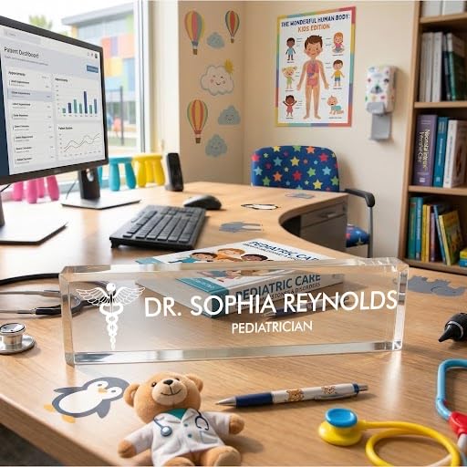 Doctor Themed Caduceus, Personalized Acrylic Desk Sign for Doctor and Medical Professionals (2 x 10")