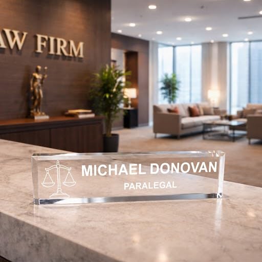 Scales of Justice, Legal Themed, Personalized Acrylic Desk Sign for Lawyers and Legal Professionals (2 x 10")
