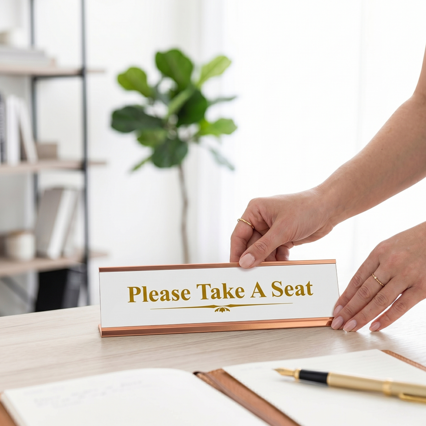 Please Take A Seat, Classy Gold Frame Desk Sign (2 x 8")