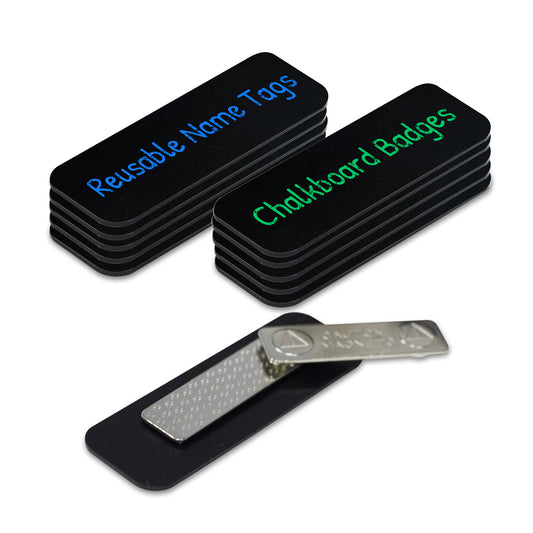 Reusable Chalkboard Name Badges 1" x 3" with Pin & Magnet Backing, Rounded Corner Rewritable Name Tags for Events, Business & Classroom Use