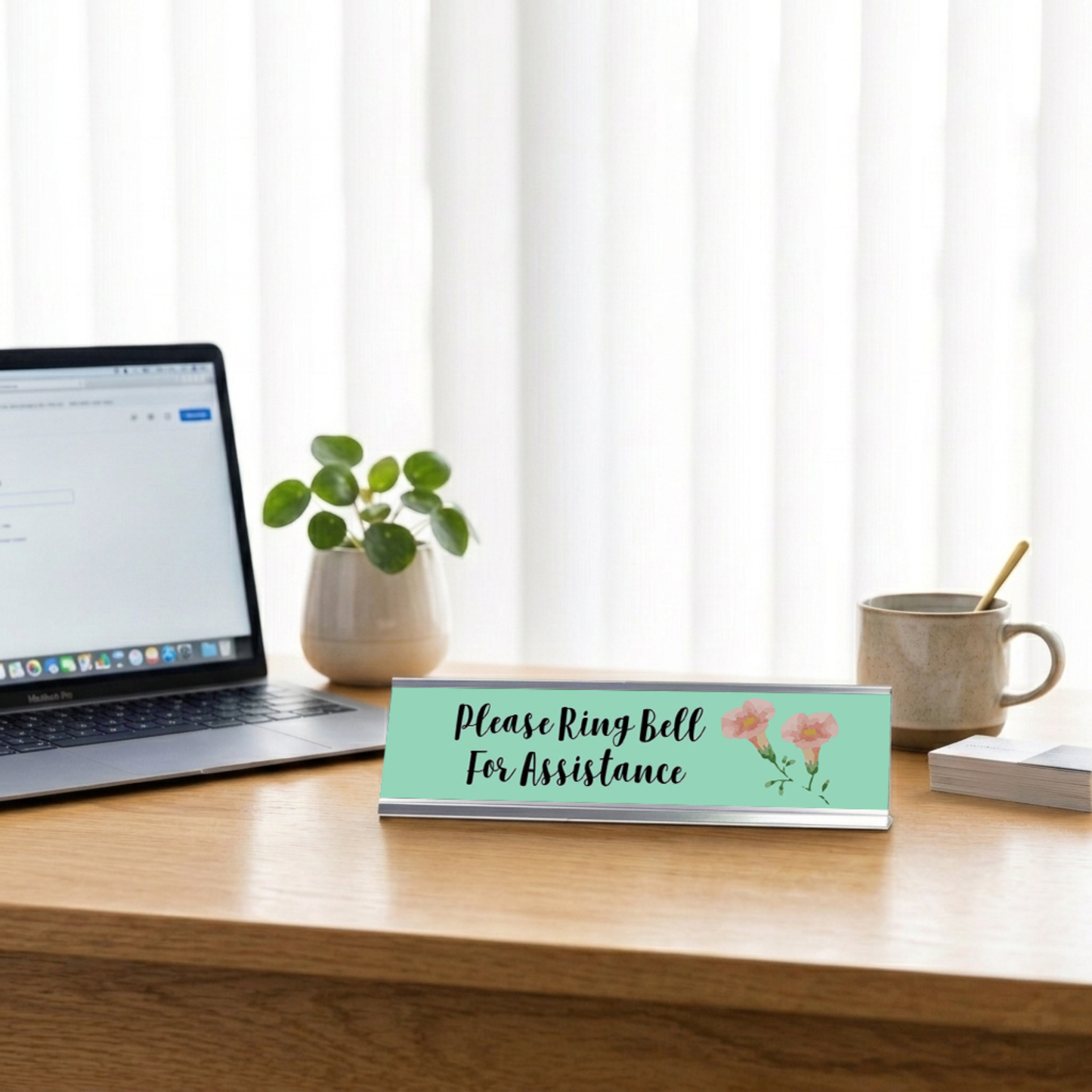 Please Ring Bell For Assistance, Floral Designer Desk Sign 2 x 8