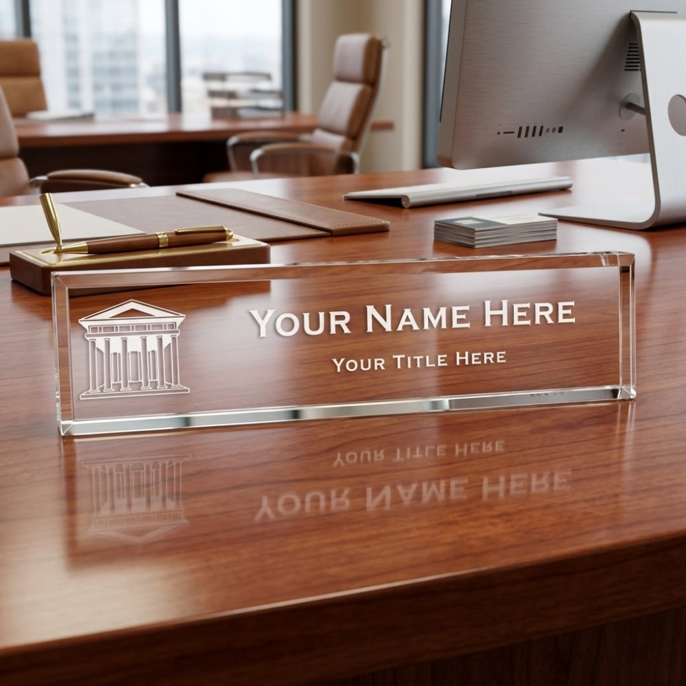 Attorney or Judge Themed, Personalized Acrylic Desk Sign for Lawyers and Legal Professionals (Roman Building) (2 x 10")