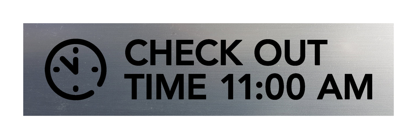 Signs ByLITA Check Out Time 11:00 am Black Frame Desk Sign (2x8")