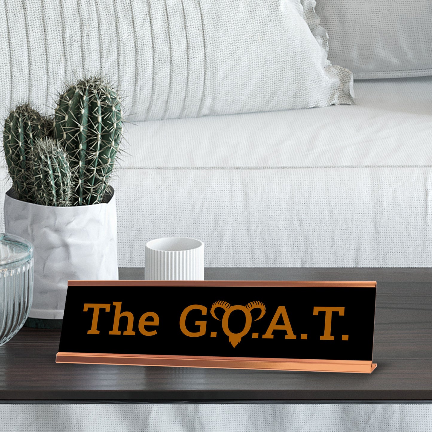 The G.O.A.T. Rose Gold Frame Novelty Desk Sign (2x8")