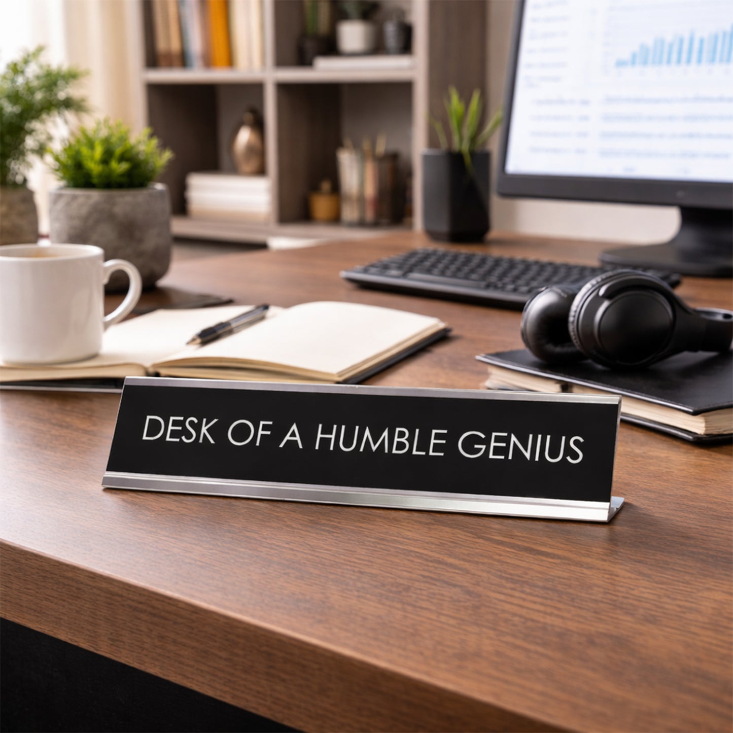Desk Of A Humble Genius Novelty Desk Sign