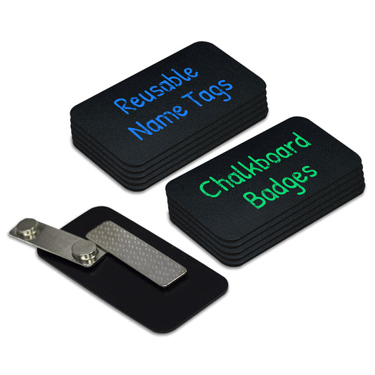 Reusable Chalkboard Name Badges 1.5" x 3" with Pin & Magnet Backing, Rounded Corner Rewritable Name Tags for Events, Business & Classroom Use