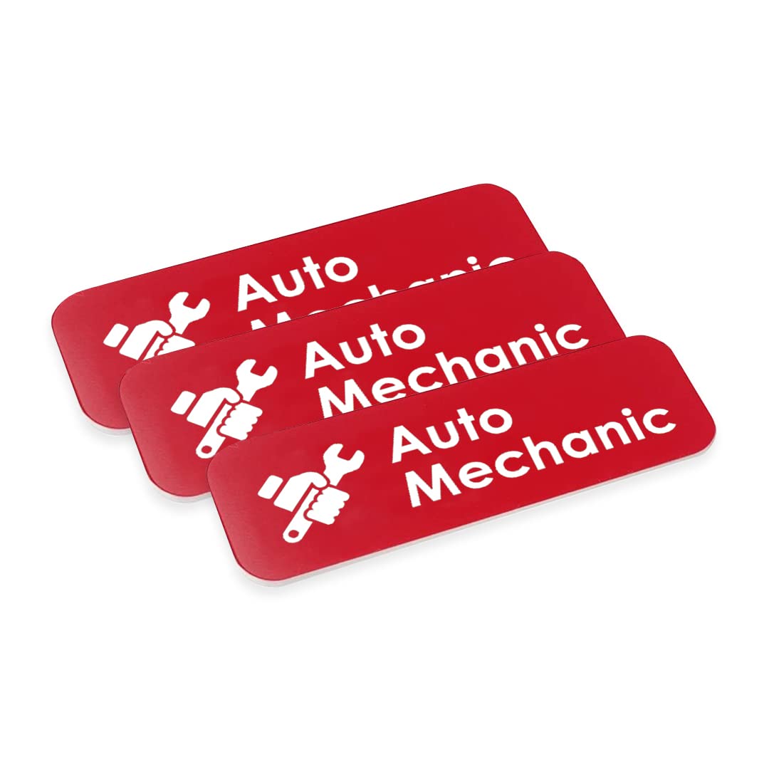 Signs ByLITA Auto Mechanic Graphic Car Service 1x3” Name Tag/Badge (3 Pack)