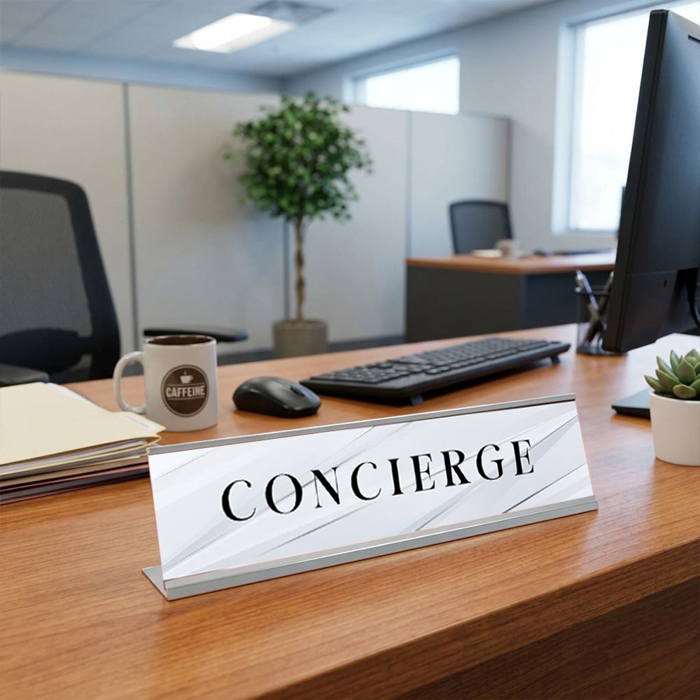Signs ByLITA Concierge Silver Frame, Novelty Desk Sign (2x8“)