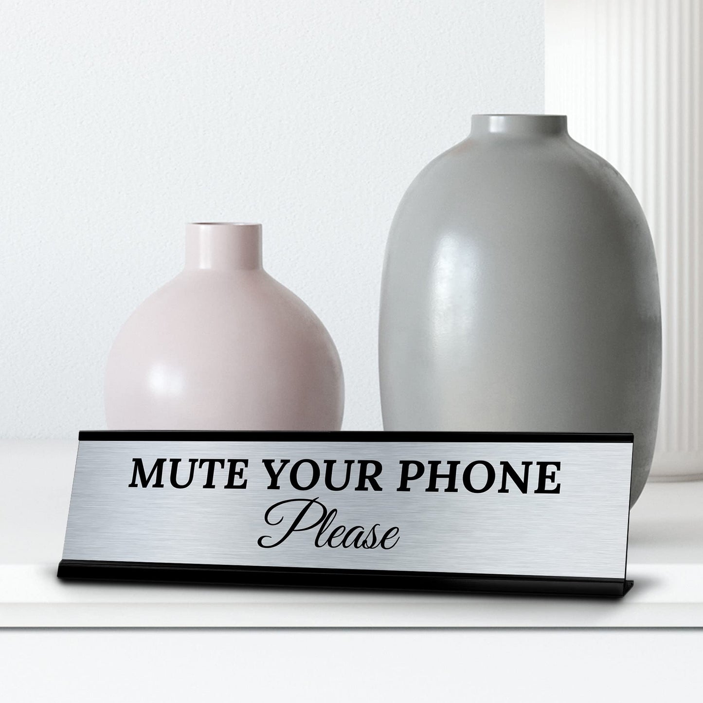 Signs ByLITA Mute Your Phone Please Office Decoration Gift Black Frame Desk Sign (2x8")