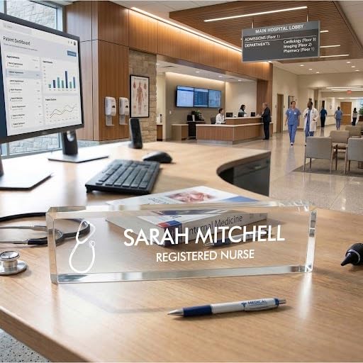 Doctor Themed, Stethoscope, Personalized Acrylic Desk Sign for Doctor and Medical Professionals (2 x 10")