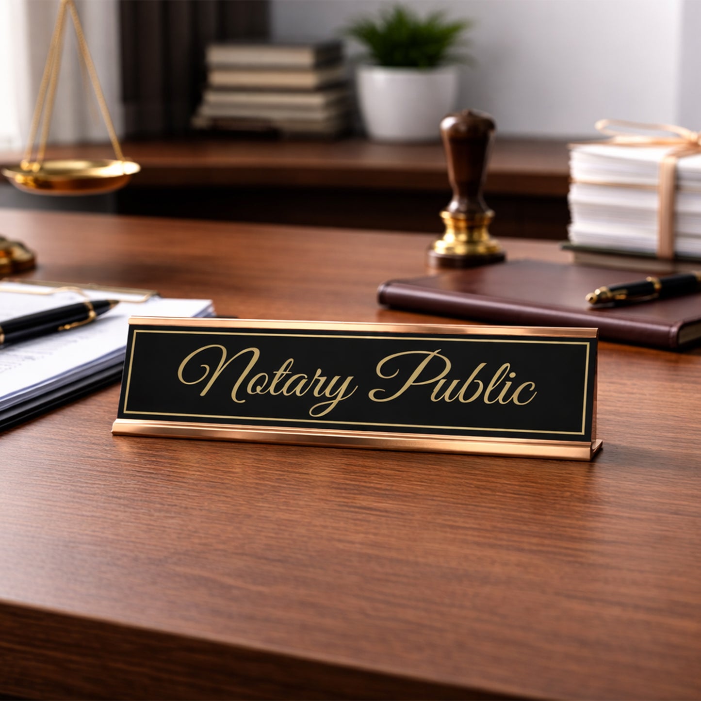 Signs ByLITA Notary Public Gold Frame Desk Sign (2x8")