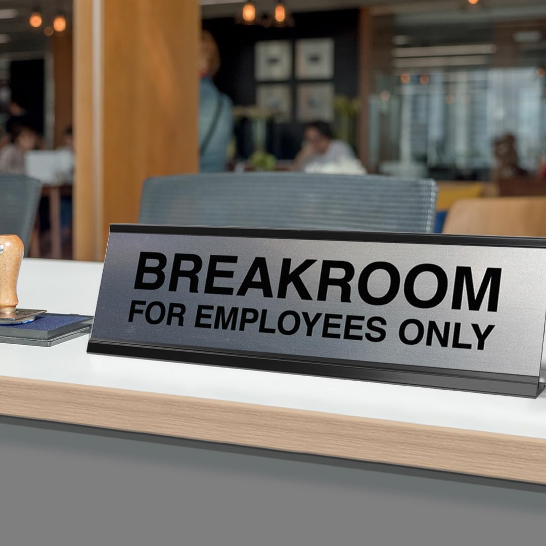 Signs ByLITA Breakroom for Employees Only Black Frame Desk Sign (2x8")
