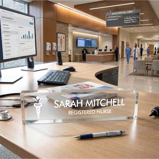 Doctor Themed Caduceus, Personalized Acrylic Desk Sign for Doctor and Medical Professionals (2 x 10")