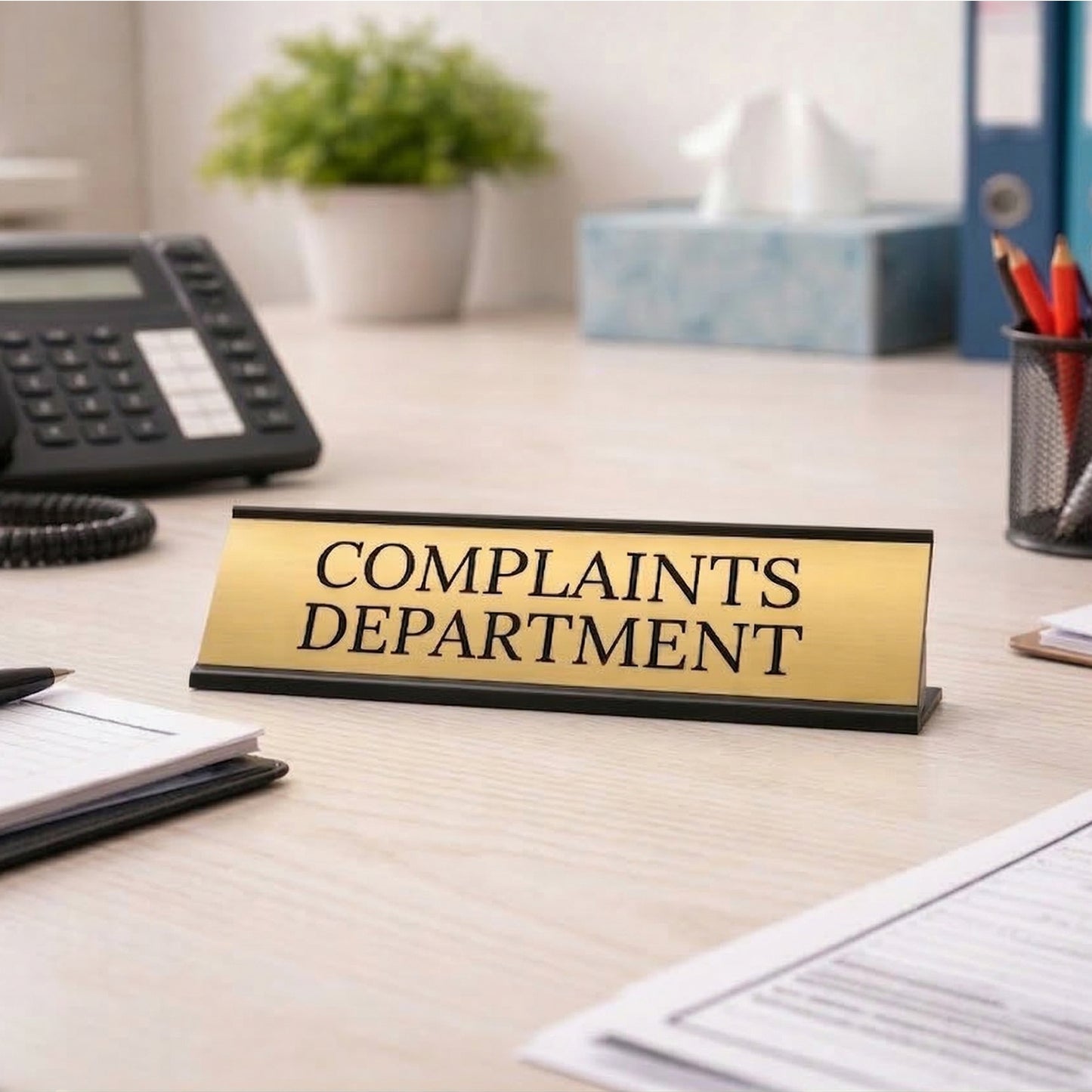 Signs ByLITA Complaints Department Office Decoration Gift Black Frame Desk Sign (2x8")