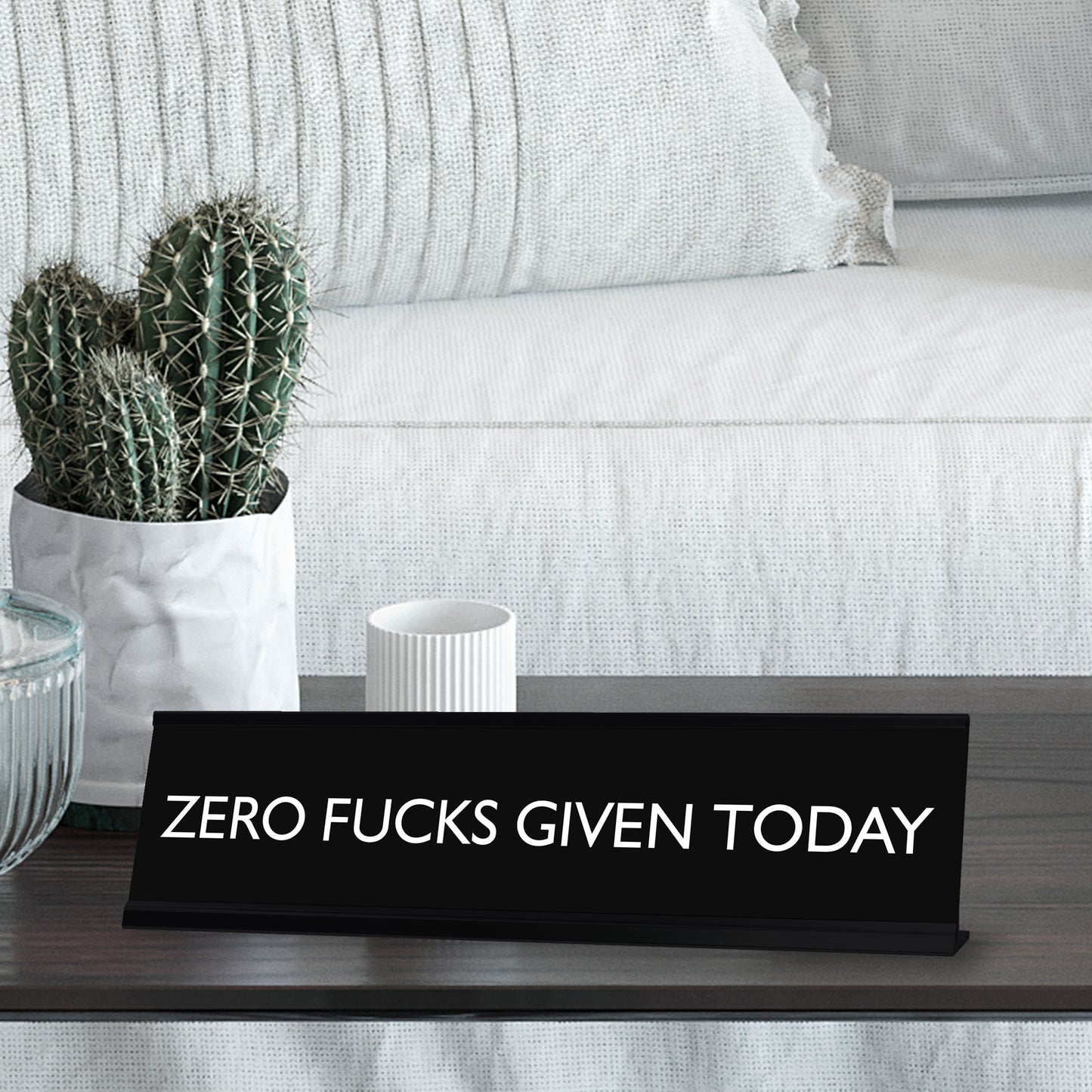 “ZERO F*CKS GIVEN TODAY” Novelty Desk Sign (2" x 8") – Funny Adult Office Desk Decor – Sarcastic Nameplate