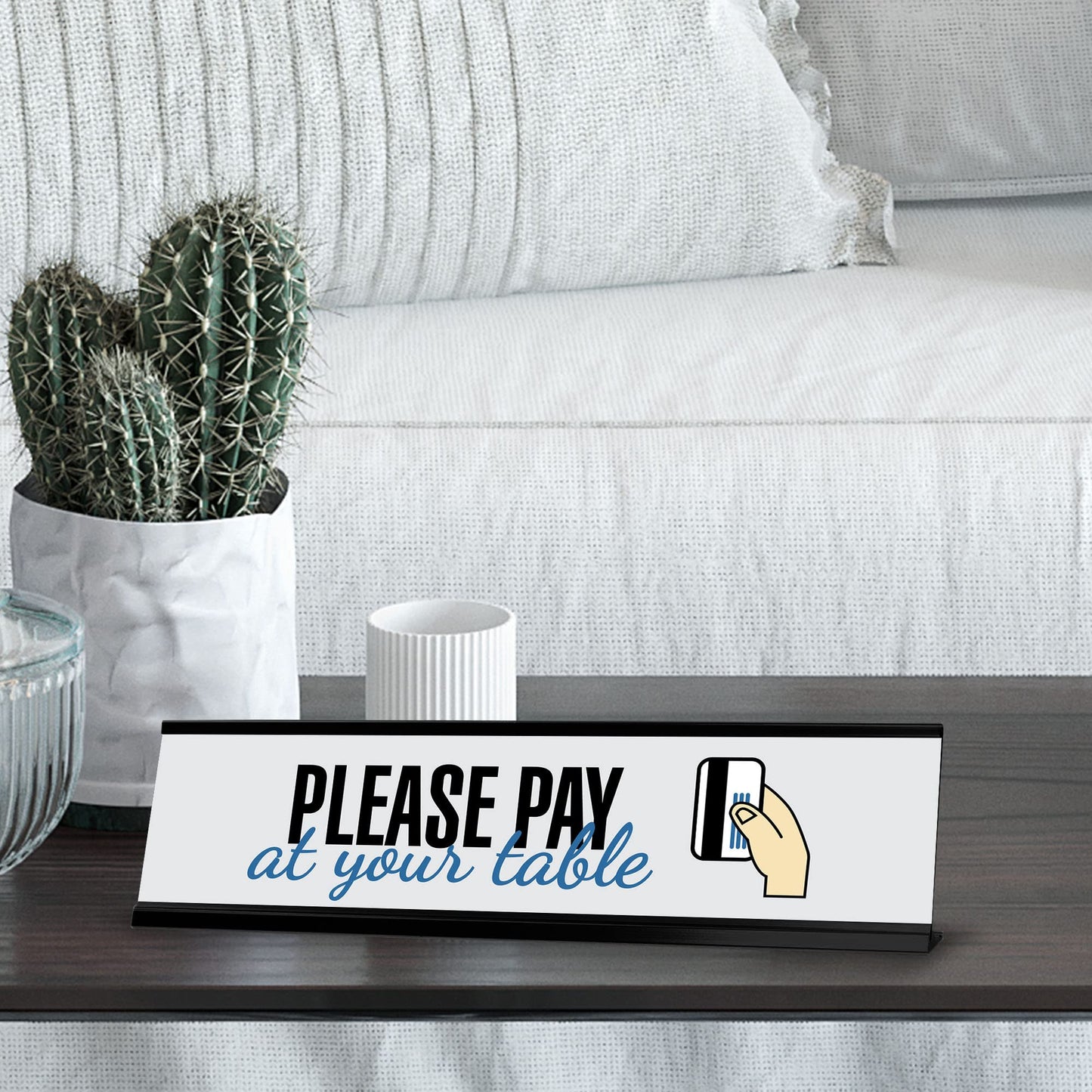 Please Pay At Your Table, Card Black Frame, Desk Sign (2x8")
