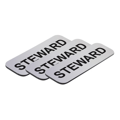 Brushed Silver Steward 1 x 3" Name Tag, (3 Pack)