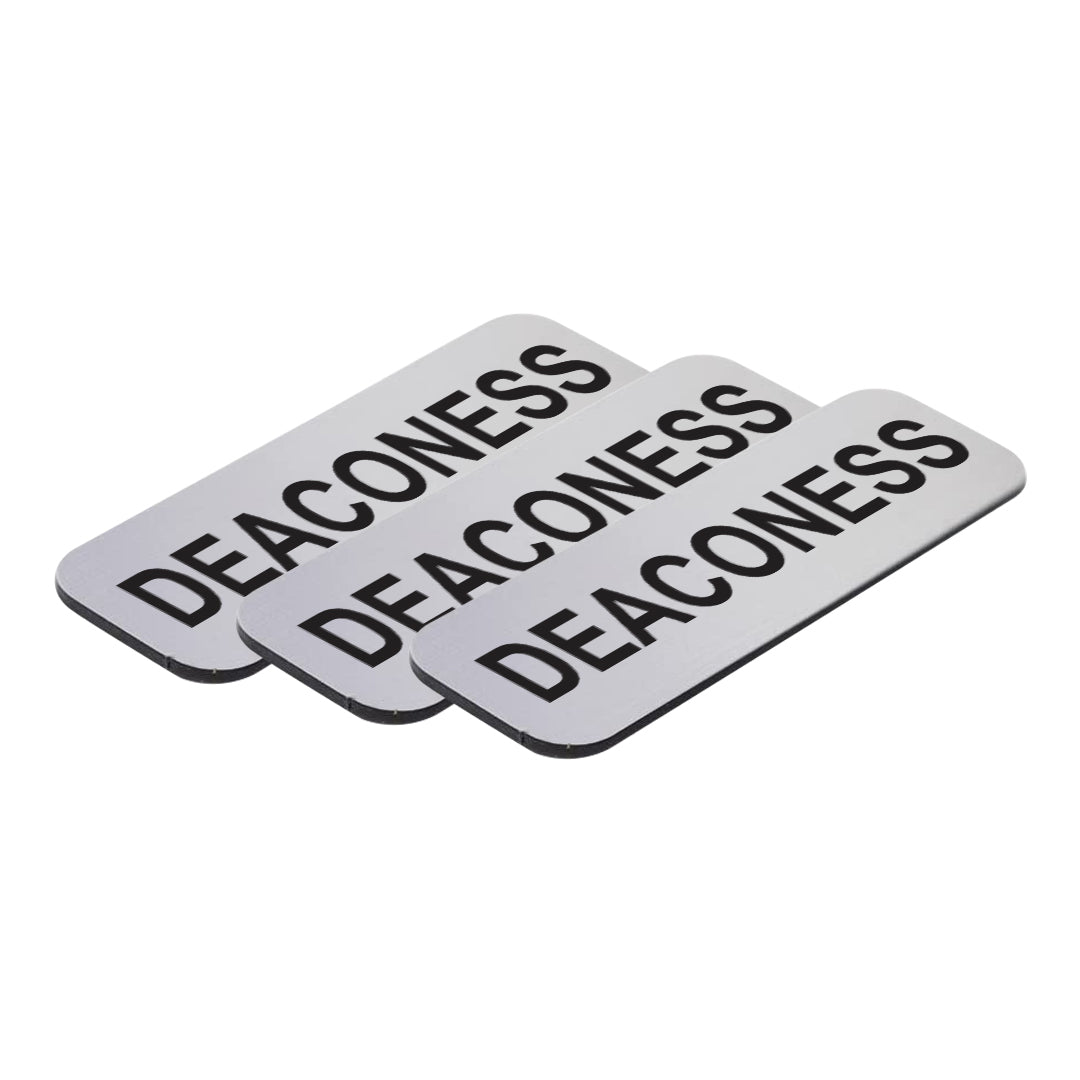 Brushed Silver Deaconess 1 x 3" Name Tag, (3 Pack)
