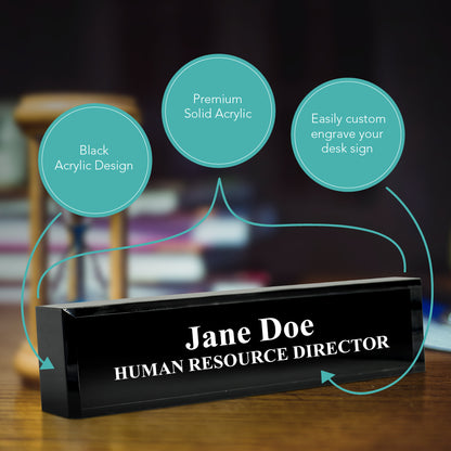 Black Acrylic Desk Name Plate - Office Desk Accessories Décor